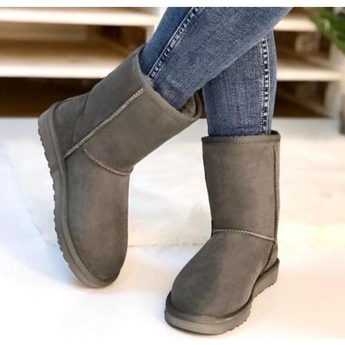 Snow Mid-Calf Waterproof Boots For Womens Warm Cowhide Leather Suede Booty Non-slip Cozy Shoes Breathable Plush Female Boots