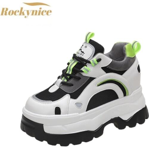2021 Autumn Women Chunky Sneakers Breathable Mesh Casual Shoes 9cm Wedge Heels Platform Shoes Chaussures Femme Sports Dad Shoes
