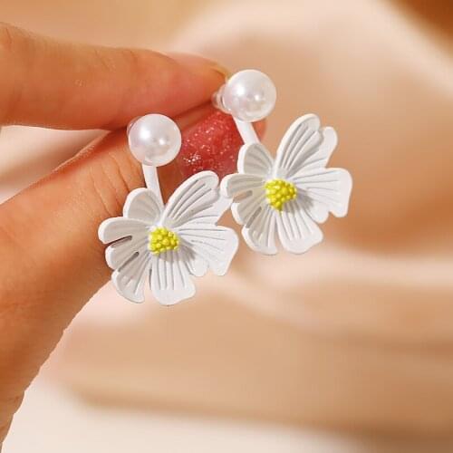 S925 Silver Needle Korean White Flower Summer Forest Minority Design Sense Tea Temperament Earrings Ladies Fashion Jewelry
