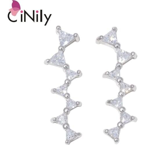 CiNily Created White Zirconia Silver Plated Wholesale Bow-Knot for Women Jewelry Engagement Dangle Earrings 1 1/8" FH8306