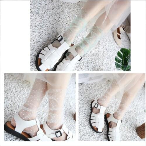 Q Fashion Summer Cool Thin Multicolor Socks Women Breathable Transparent Ultra-thin Socks Female Mesh Small Polka Dots Socks
