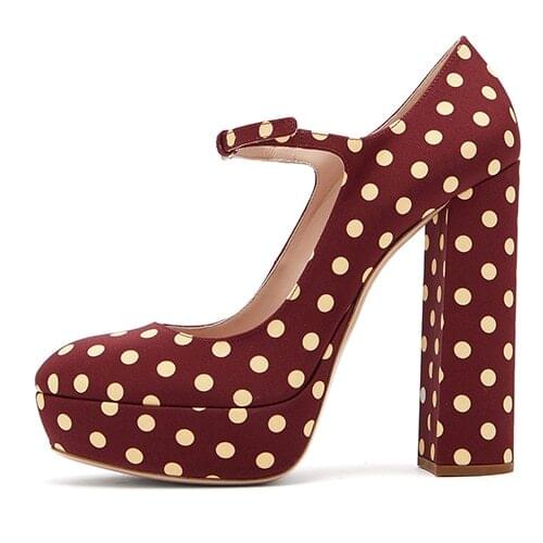 ENMAYER Ladies Heels Round Toe High Heel Evening Shoes Woman Chunky Platforms Polka Dot Platform Mary Jane Pumps womens shoes