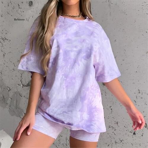 Fashion New Summer Casual Tie-Dye Outfits Womens Two Piece Suit Home Loose Sports Tracksuits Bicycle Suit Female Playsuits