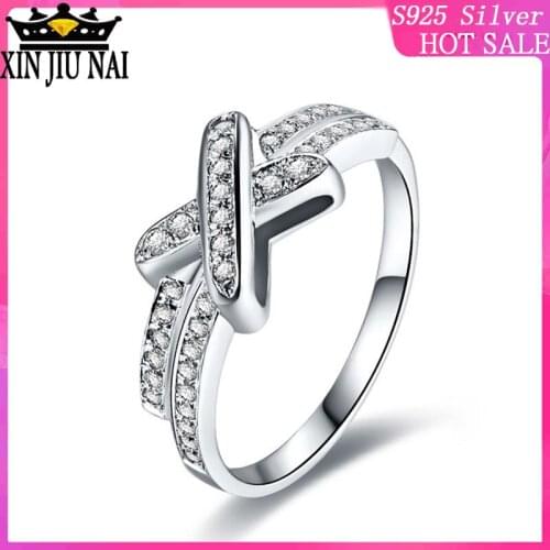 925 sterling silver Bow tie Ring Sightly Ring Sterling Silver White Gold Color for Women Engagement Crossed Ring Classic Jewelry