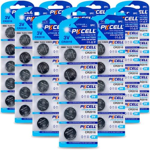 10Pack/50Pcs PKCELL CR2016 3V Lithium Battery BR2016 DL2016 ECR 2016 Button Batteries