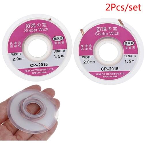 2Pcs 75cm 2.0mm Solder Wick Remover Desoldering Braid Wire Sucker Cable Fluxed Flux 2.0mm