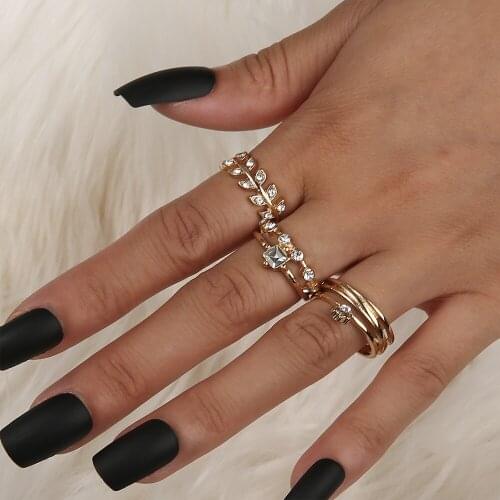3 Pcs/set Bohemian Geometric Rings Sets Clear Crystal Stone Gold Chain Opening Rings for Women Jewelry Accessories Dropshipping