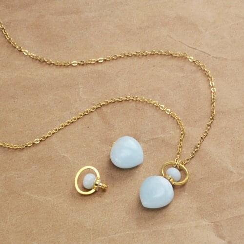 5Pcs Gold Natural Aquamarines Perfume Bottle Diffuser Necklace Essential Oil Bottle Gold Necklace Healing Necklace Gems Stone