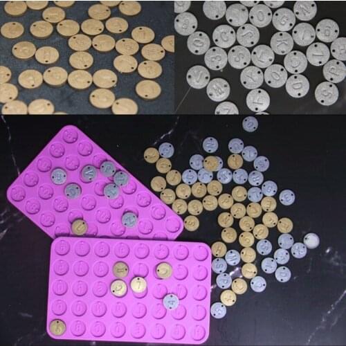97QE 2Pcs DIY Initial Letter Pendant Resin Mold Letter Number Round Discs Mold Alphabet Bead Bracelet Necklace Jewelry Making