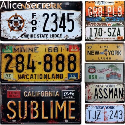 United States Car License Metal Plate Vintage Home Decor Tin Sign Bar Pub Garage Decor Metal Sign Wall Painting Plaque Signs