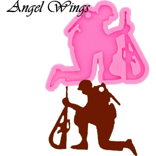 Shiny keychains Fallen soldier Silicone Molds DIY gun shape Jewelry keychain mould Epoxy Resin Mold Custom DY0153