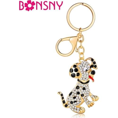 Bonsny Animal Jewelry Alloy Rhinestone Spotty Dog Dalmatian Key Chain Keyring Gift For Women Girl Ladies Pendant Bag Car Charms