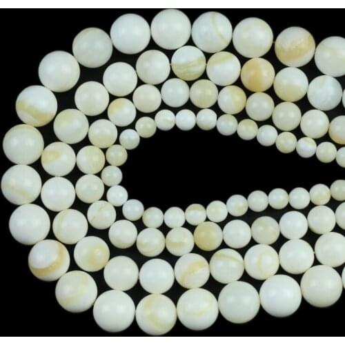 Natural Stone Beads Round Ivory Shell Loose Beads 15''6/8/10/12mm For Jewelry Making DIY Bracelet Earrings Accessories