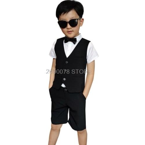 Flower Boys Summer Luxurious Suit Kids Vest + Shorts 2Pcs Clothing Set Party Dress Children Piano Performance Costume