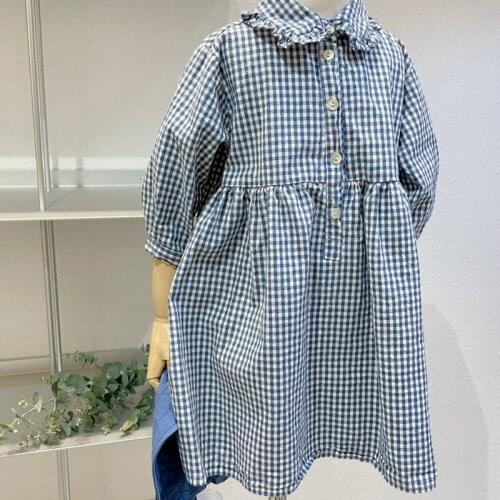 Spring Autumn New Baby Girl Dresses Kids Girl Doll Collar Long Sleeve Plaid Dress Childrens Clothing Baby Korean Princess Dress