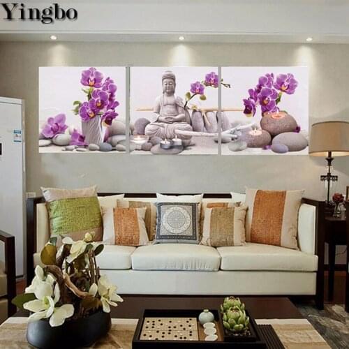 Diy full square round drill diamond painting Orchid Candle Buddha Zen Stone 3 pcs mosaic painting kits diamond embroidery icon