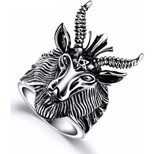 Ring men stainless steel hip hop signet-ring male big black wave mood animal Sheep head rings mens ring male Accessories gothic
