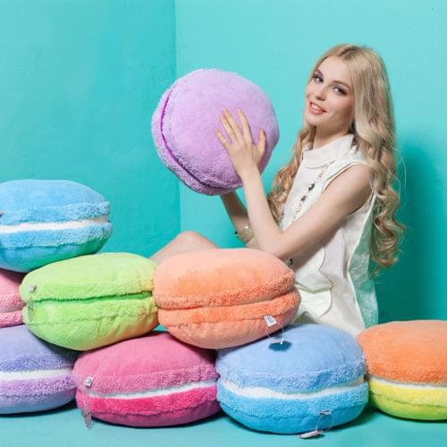 Round Soft Plush Filled Pillow Soft Cushion 15'' Macaron Shape Gift Home Decor