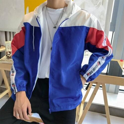Europe America Men Street Street Fashion Letter Street Dance Loose Jacket Men Autumn Trend Color Stitching Hip Hop Hoodie Jacket