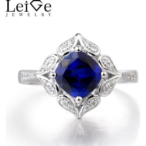 Leige Jewelry Sapphire Wedding Ring Cushion Cut Blue Gems September Birthstone Ring Solid 925 Sterling Silver Gifts Fine Jewelry