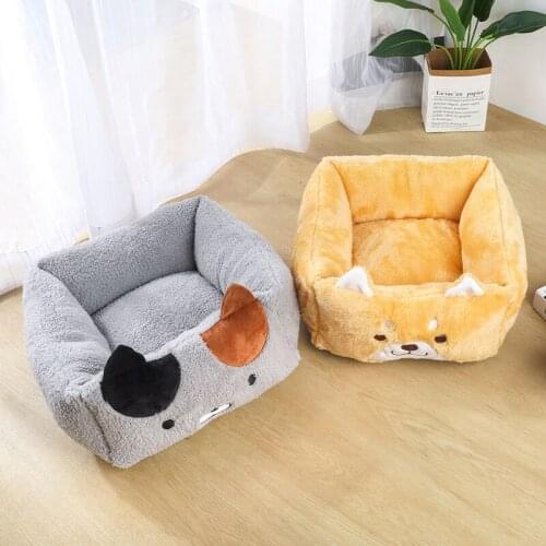 Cute Cat Dog House Bed Warm Plush Removable Cat Sofa House Kennel Comfortable Soft Dog Pet Sleeping Bag Nest for Small Dogs