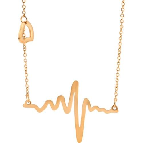Fashion heartbeat necklace women pendant necklace Rose gold color chain collar necklace stainless steel necklace jewelry