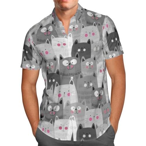 Cats Print Short Sleeve Shirts For Men Loose Cardigan Button Shirts Plus Size Hawaiian Style Summer 2021 Ventilated Shirt-99