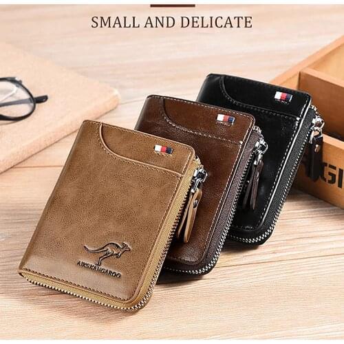 Kangaroo Wallet Mens RFID Blocking Wallet with Zipper Multi Credit Card Holder Purse
