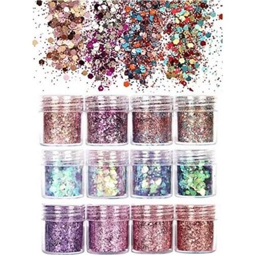 Set of 12 Chunky Pink series Nail Glitter Powder Sequins Powder For Nail Art Decoration Gradient Set ultra-fine Nail Glitter