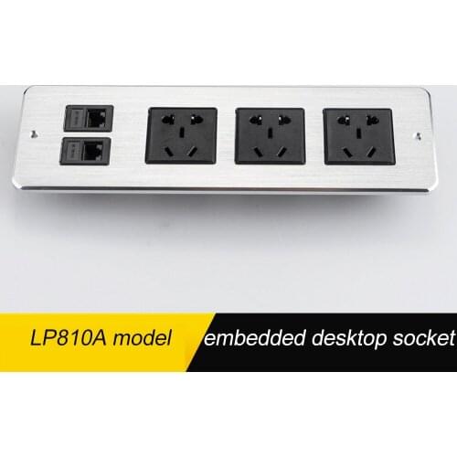 LP810 A Series Manual Flip Desktop Socket Aluminum Alloy 110 250V 2 Five-Hole Socket Universal Power Tabletop Socket Hidden