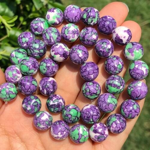 Natural Stone Purple Rainbow Rain Jaspers Round Loose Beads Needlework for Jewelry Making DIY Bracelet 4/6/8/10/12mm 15" Strand