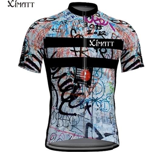 XIMATT New Style Street Graffiti Cycling Jersey Polyester Mens Sports Short Sleeve Quick Dry Anti-UV Summer Bicycle Cothing
