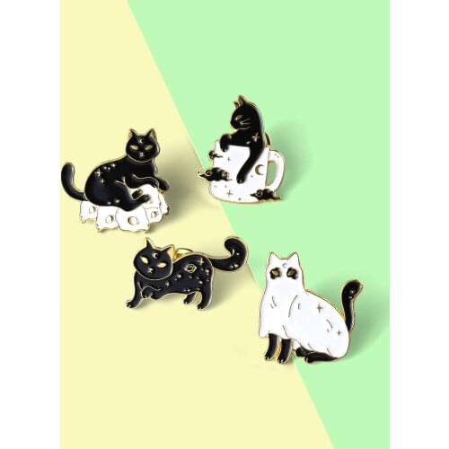 Adorable Black Cats Enamel Lapel Pins Cups Skull Brooches Backpack Accessories for People Who Love Kitties Custom Jewelry