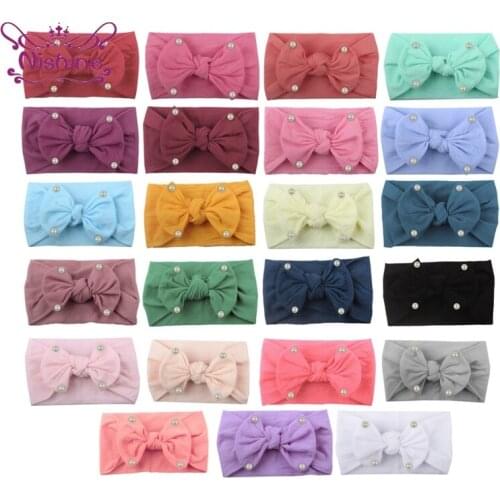 Nishine Solid Color Handmade Knotted Elastic Infant Headband Comfortable Soft Nylon Hairband Fashion Bows Headwear Birthday Gift