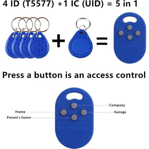 1pcs/Lot RFID Multiple Keyfob 5 in 1 125khz T5577 EM ID Writable IC 13.56Mhz 1k S50 UID Changeable Card Tag