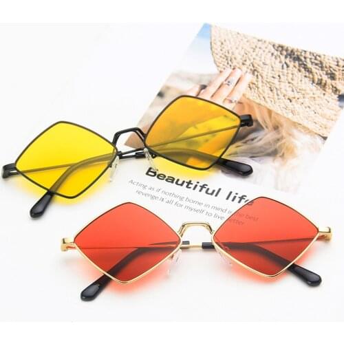 Luxury Designer Tinted Color Lens Square Eyewear Women Small Frame Sunglasses UV400 90S Hip Hop Prismatic Oculos De Sol Feminino
