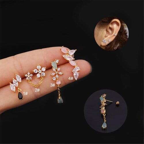 1Pc Rose Gold And Silver Color Ear Cartilage Flower Earring Stainless Steel Helix Piercing Jewelry Rook Lobe Stud
