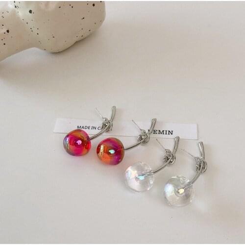 TIMEONLY Japanese Style Cherries Stud Earrings for Women Girls Red Transparent Fruit Earring Party Gifts Romantic Accessories