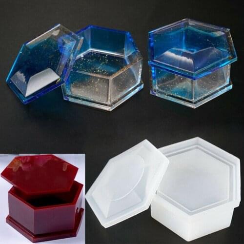 DIY Hexagon Storage Box Crystal Epoxy Mold Hexagon Jewelry Storage Silicone Mouds Gift Box Making Tools