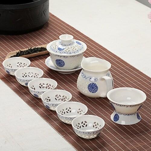 Blue-and-white Exquisite Ceramic Teapot Kettles Tea Cup Porcelain Chinese Kung Fu Tea Set Drinkware