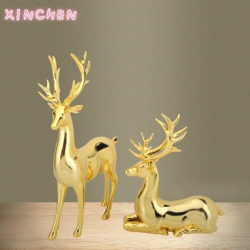 1Set Gold Resin Deer Figurine Fairy garden miniature Statue Sculpture Abstract Home Living Room Decor Modern Desktop Crafts
