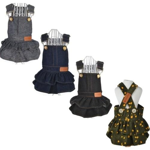 Spring Summer Dress For Small Dogs Jeans Puppy Cat Clothing Skirt For Poodle Pug Tutu Cake Dresses Pet Clothes Apparel XS-XL F-5