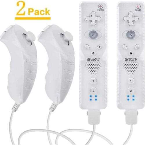 2pcs Built-in Motion Plus Nunchuck 2 In 1 TechKen Wireless Wii Remote Game Joysticks for Nintend Wii Remote Controle Wii & Wii U
