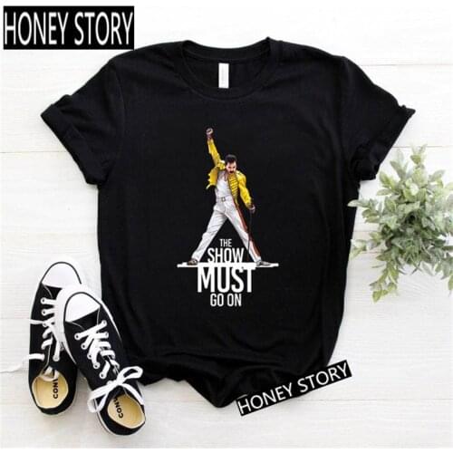 Women Freddie Mercury The Queen Band Black T-shirts Female Short Sleeve Tees Summer Brand Rock Letters Girl Fashion Tops Tee