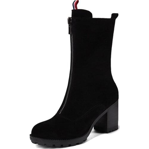 Leather shoes in the winter of 2018 new high-heeled party with zipper boots in the female 181029 before 3340 yards