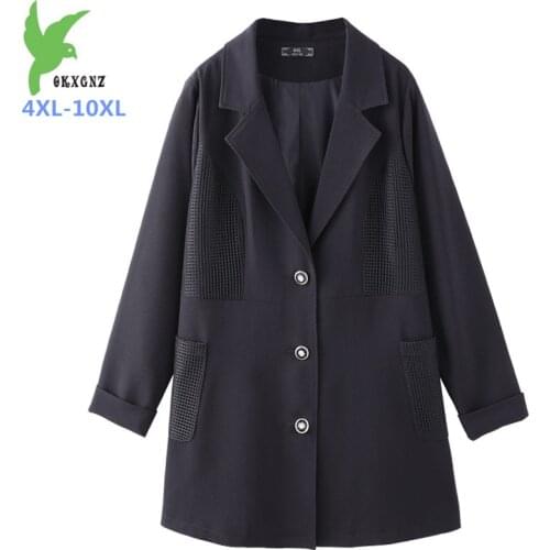 2019 Plus size 4XL-10XL blazer women spring autumn long sleeve windbreaker female casual Suit black Large size outerwear G625