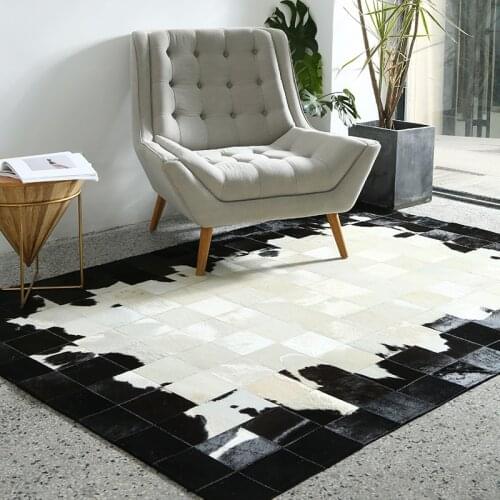 100% Natural Genuine Cowhide Carpet Living Room Black and White Cow Leather Rug for Bedroom Big Size Skin Fur Mat Home Decor