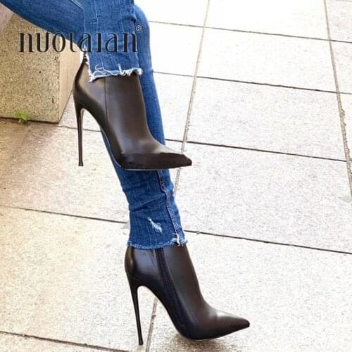 2020 Fashion Women 10cm High Heels Boots Winter Stiletto Heels Black White Ankle Boots Plus Size 42 Shoes