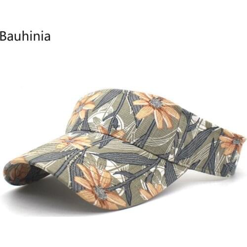 2020 Novelty Floral Printing Empty Top Visor Sun Hat Flower Canvas Cap For Men Women Adjustable summer hats Casquette