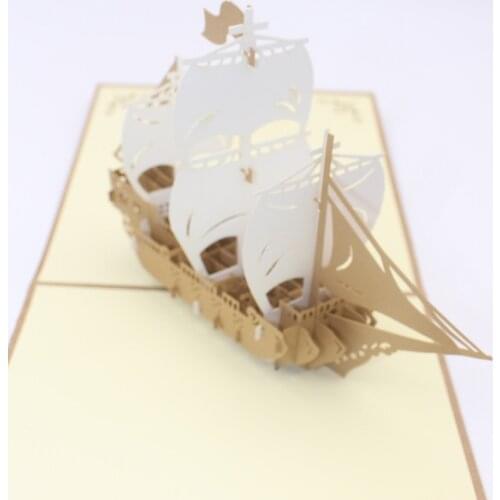 3D Laser Cut Handmade Carving Gold Sailing Boat Paper Invitation Greeting Cards PostCard Business Party Creative Gift Souvenir